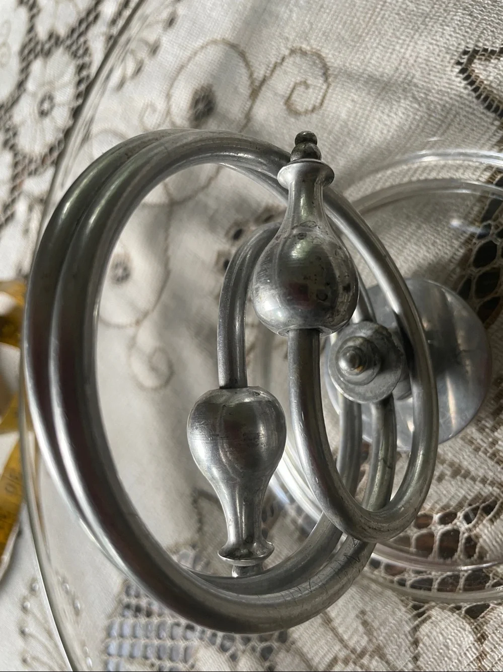 Art Deco Glass Serving Tray with Aluminum Ring Handle - Clear Serveware
